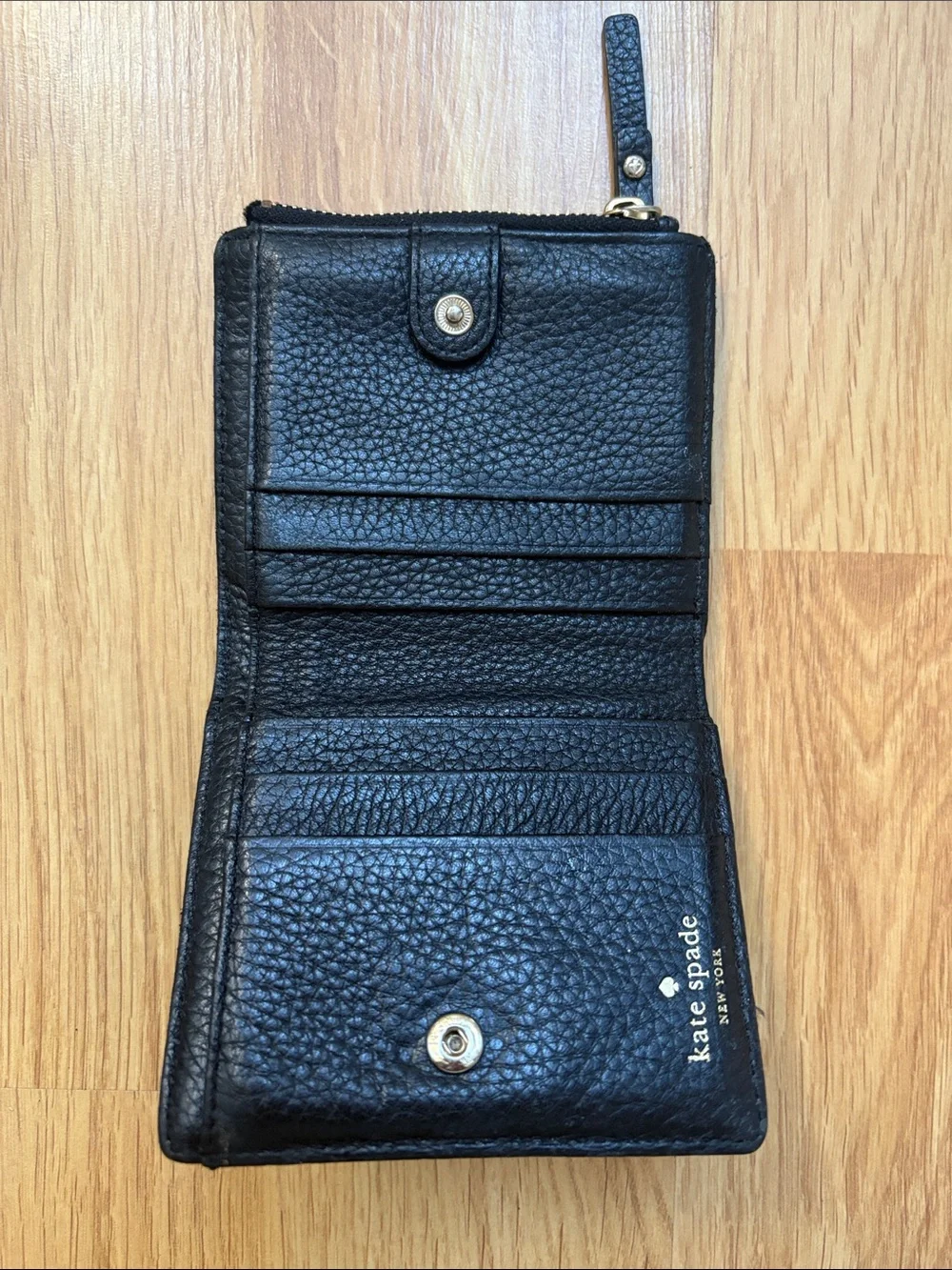 Kate spade small zip wallet black leather coin